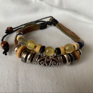 Pull String Leather Beaded Bracelet New